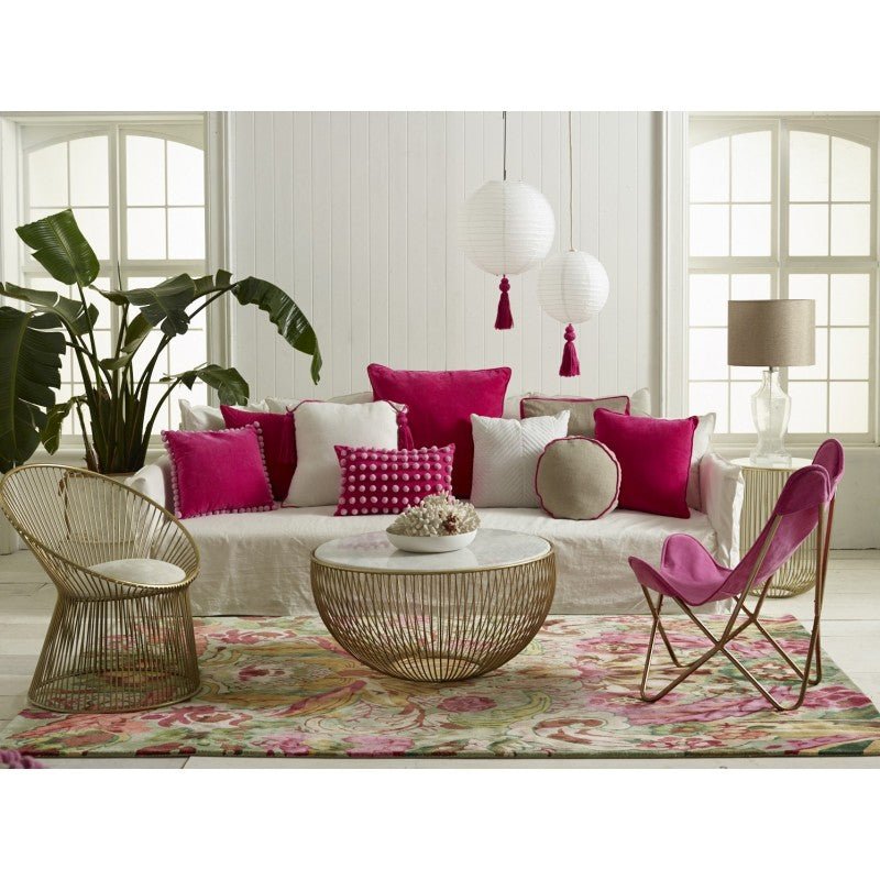 Bae Pom Pom Border Pink Cushion 45x45cm CUSHIONS > Velvet | Ruggy