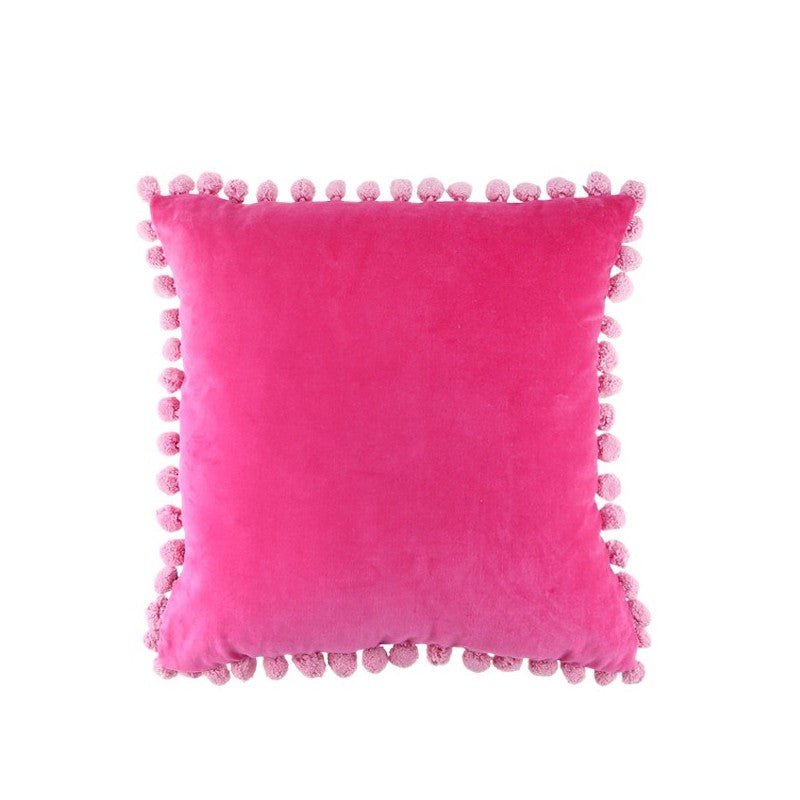Bae Pom Pom Border Pink Cushion 45x45cm CUSHIONS > Velvet | Ruggy