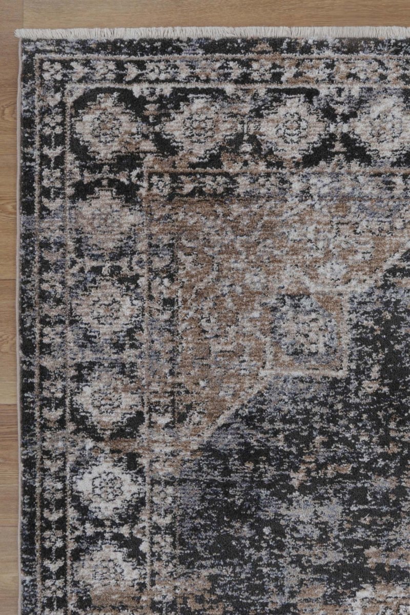 Bordura Vintage Lakeland Charcoal Beige Rug - Ruggy