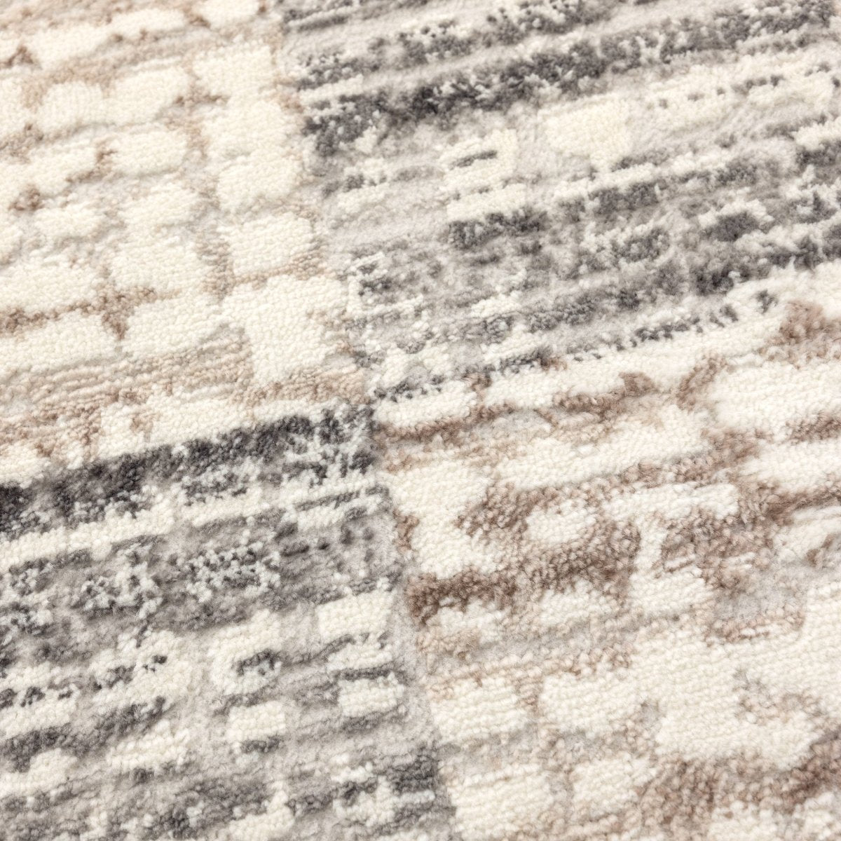 Cleo Distressed Checkered Grey Beige Rug