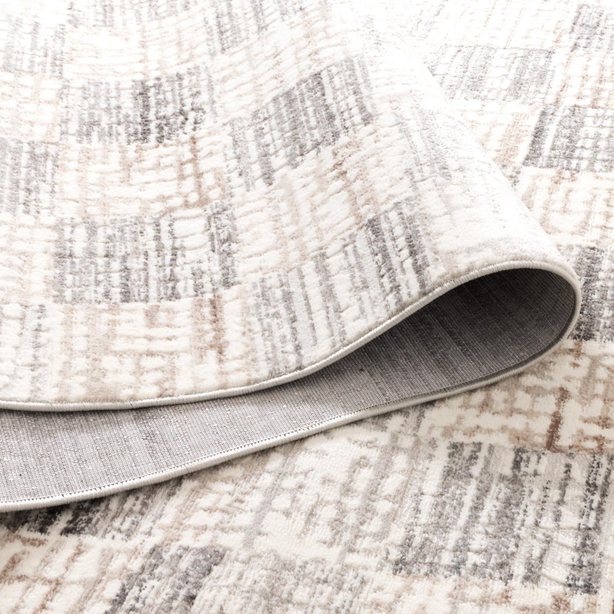 Cleo Distressed Checkered Grey Beige Rug