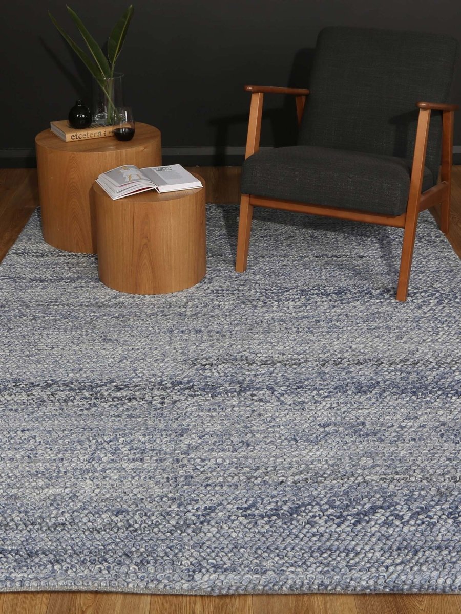 Grace Loopy Blue Wool Blend Rug - Ruggy