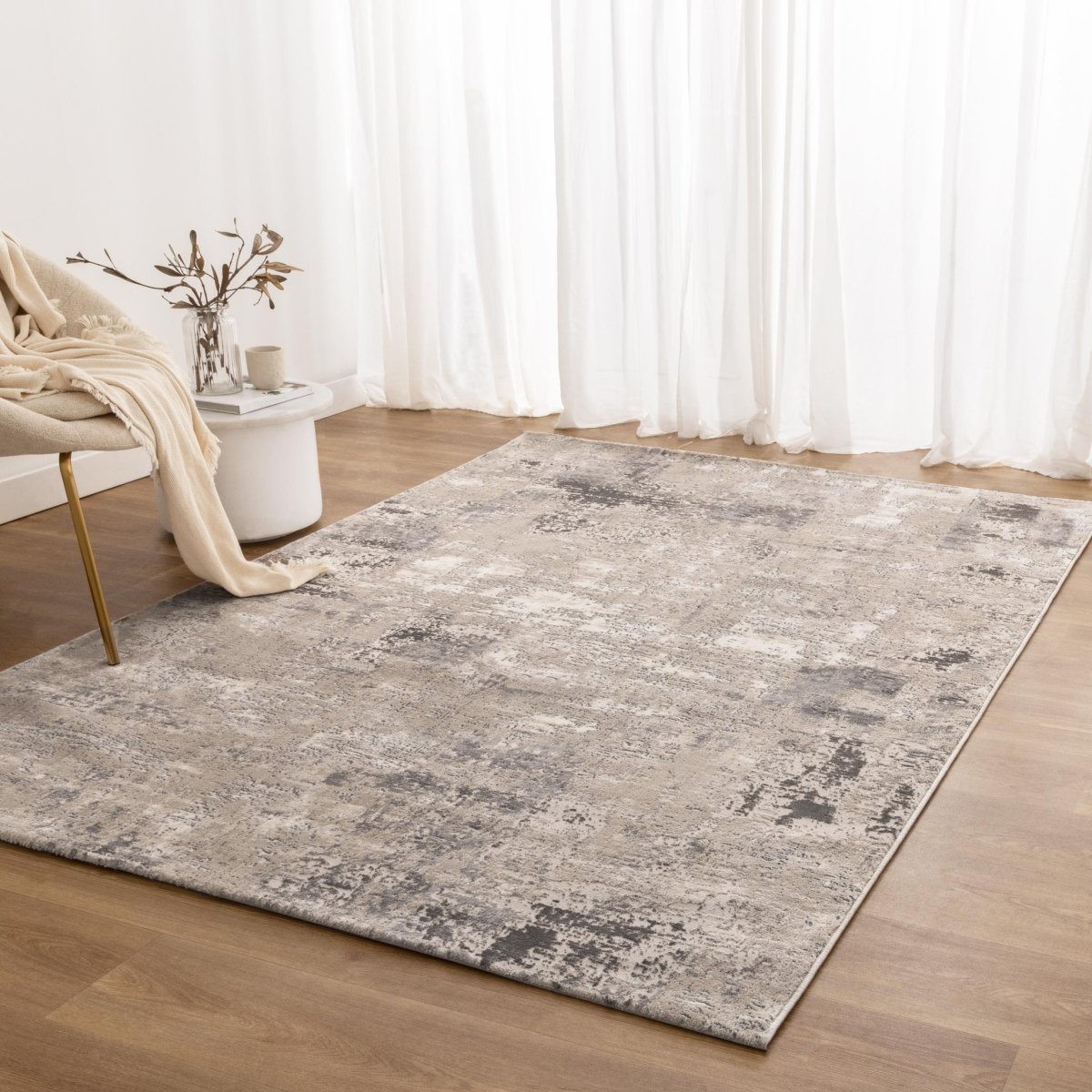 Liora Distressed Abstract Beige Grey Rug