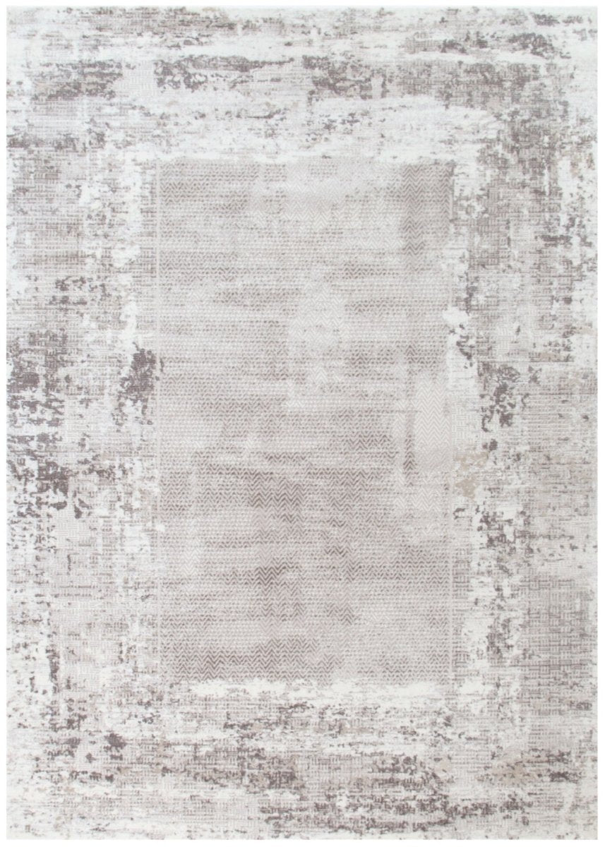 Liora Distressed Border Beige Grey Rug