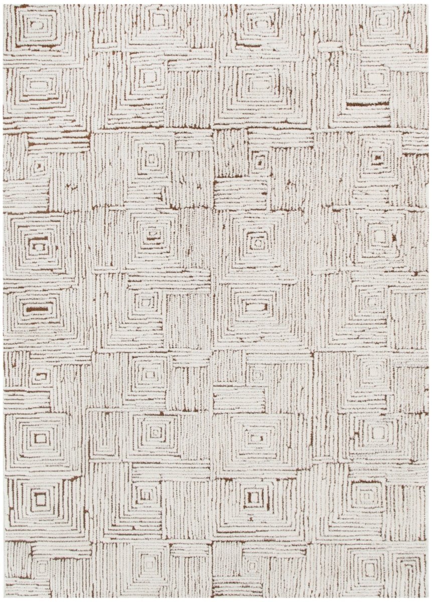 Luna Geometric Squares Cream Brown Rug