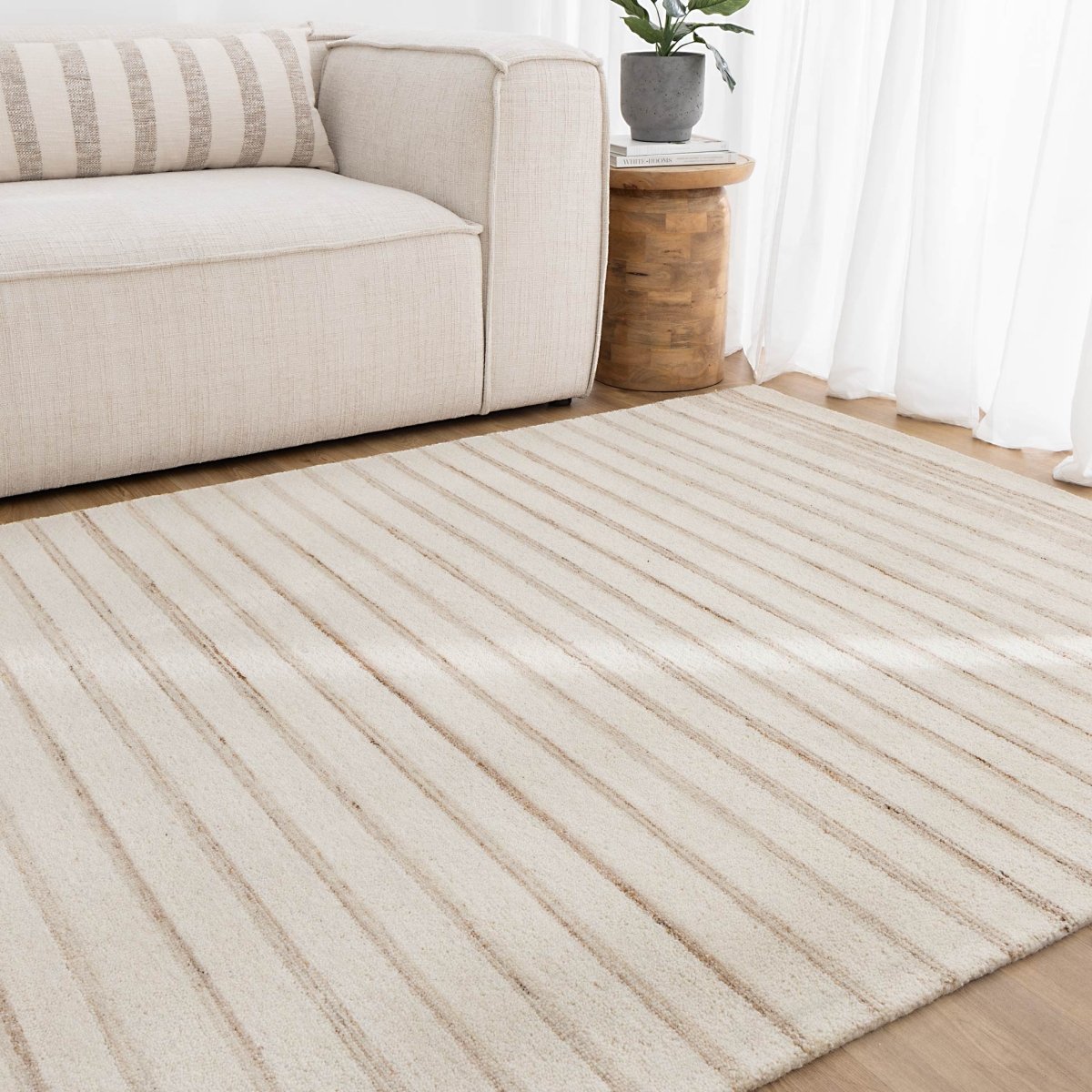 Nancy Stripes Ivory Beige Wool Rug