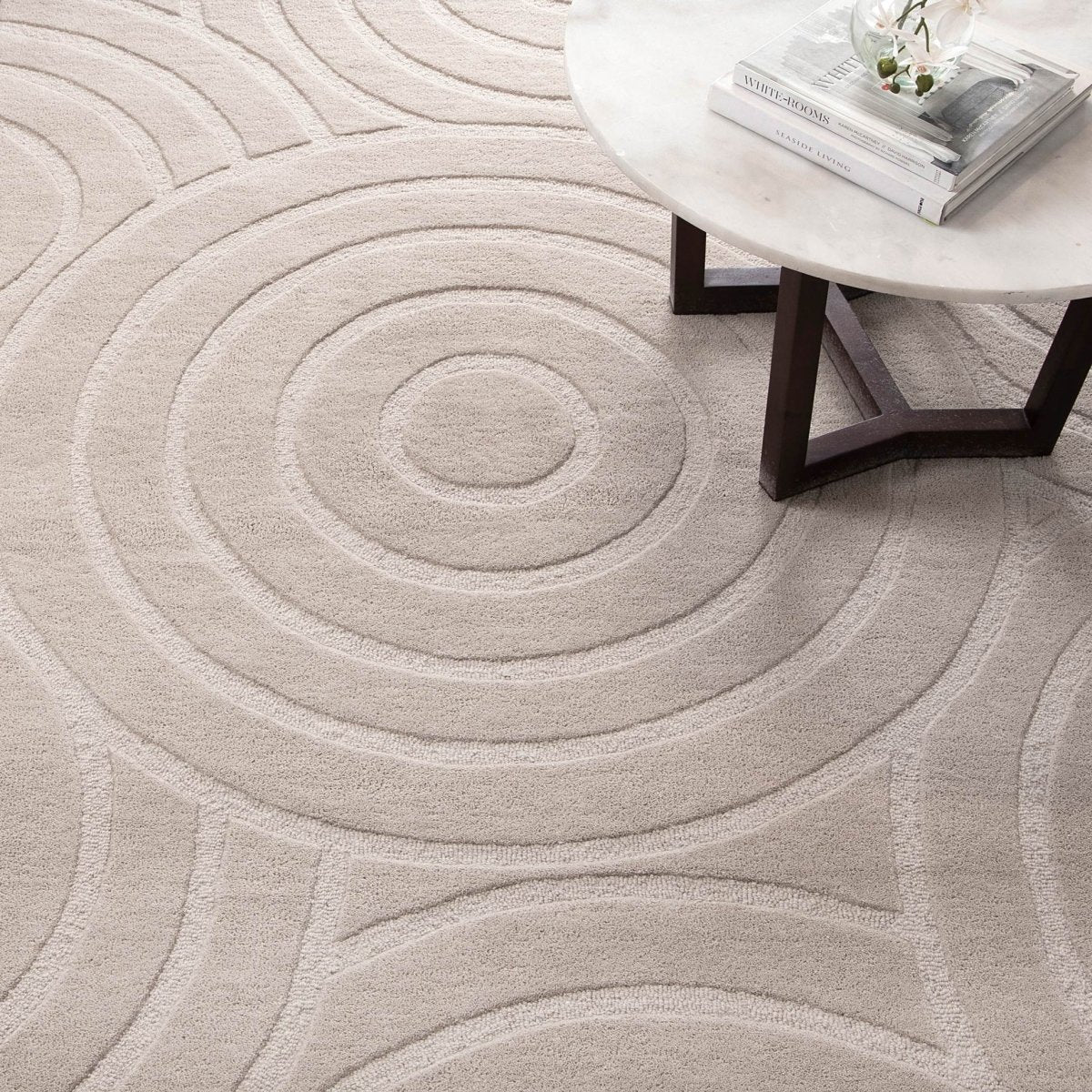 Nirvana Circles BEIGE Wool Rug - Ruggy