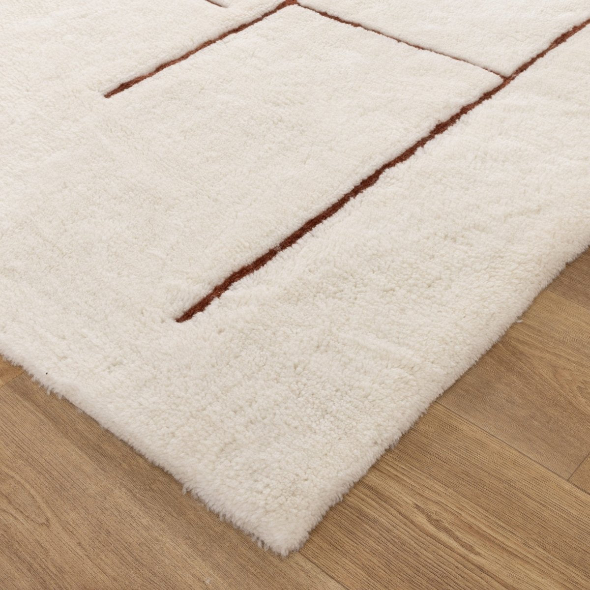 Noola Abstract Terracotta Lines Washable Wool Rug