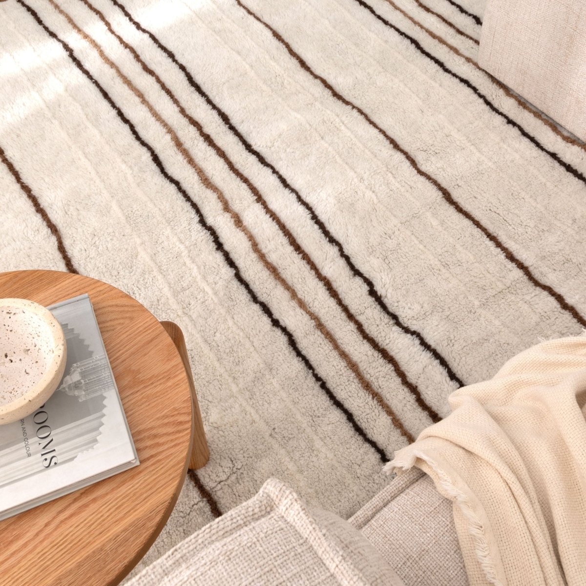 Noola Beige Stripe Washable Wool Rug