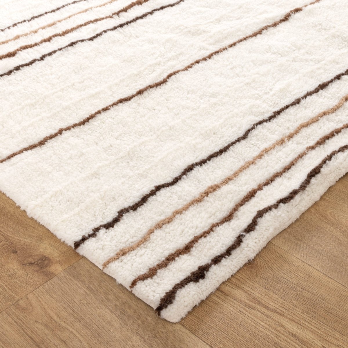 Noola Beige Stripe Washable Wool Rug
