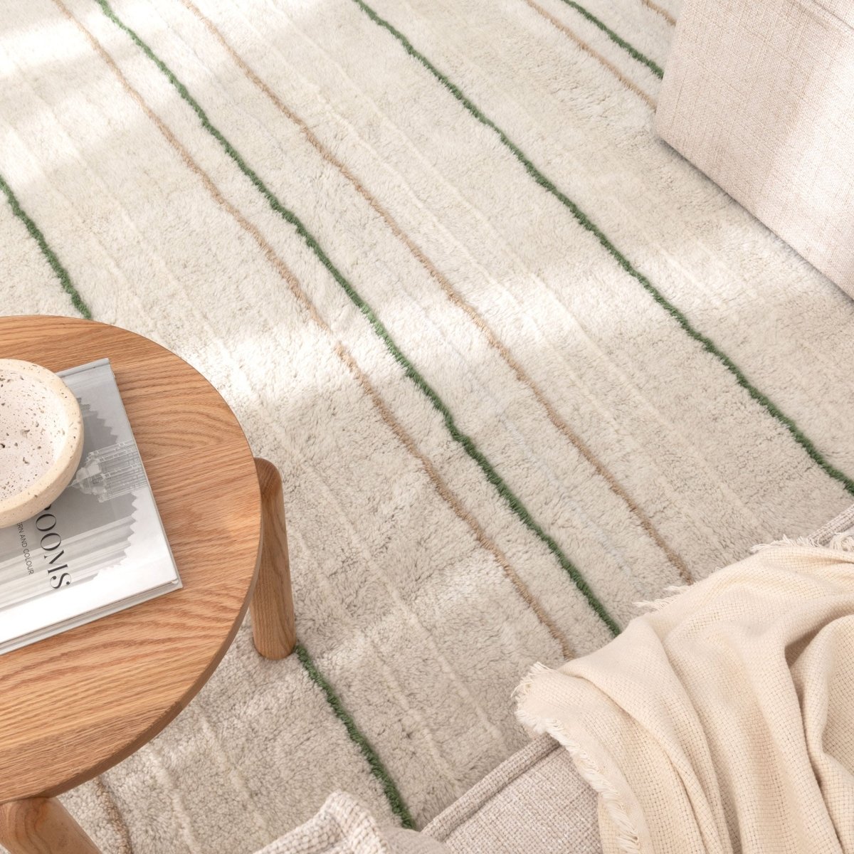 Noola Olive Stripe Washable Wool Rug