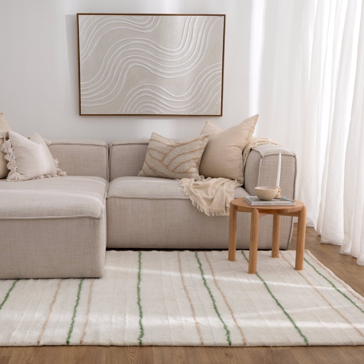 Noola Olive Stripe Washable Wool Rug