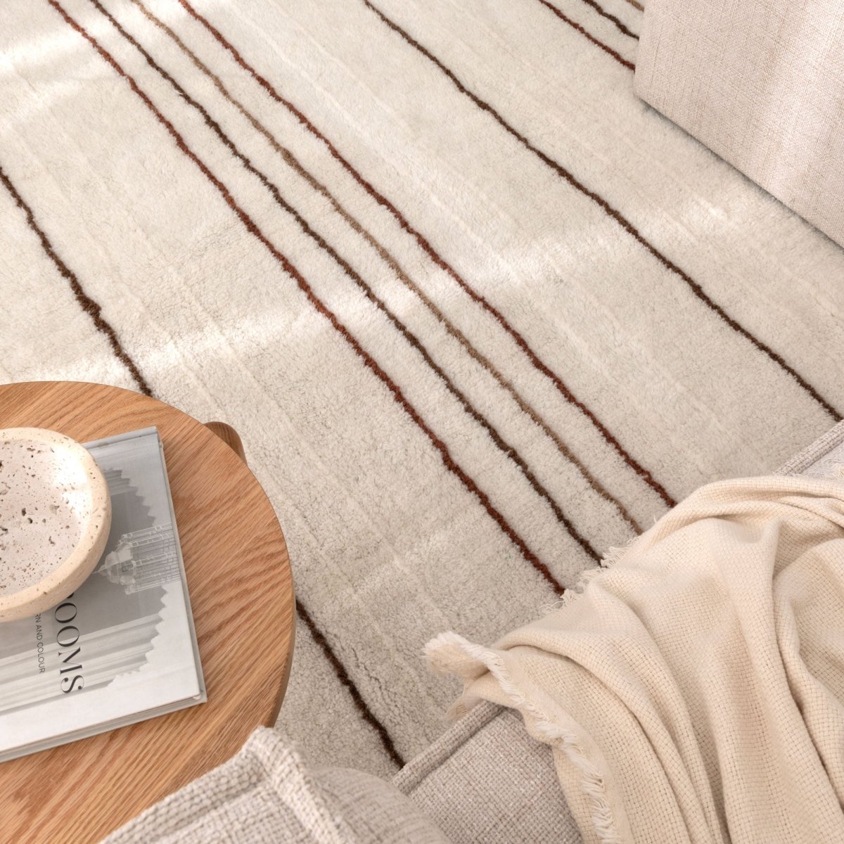Noola Terracotta Stripe Washable Wool Rug