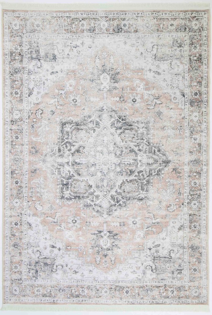 Royal Cream Rust Distressed Washable Rug - Ruggy