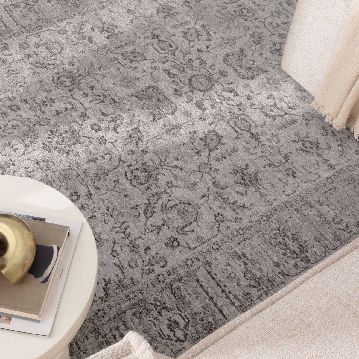 Tarra Distressed Border Grey Rug