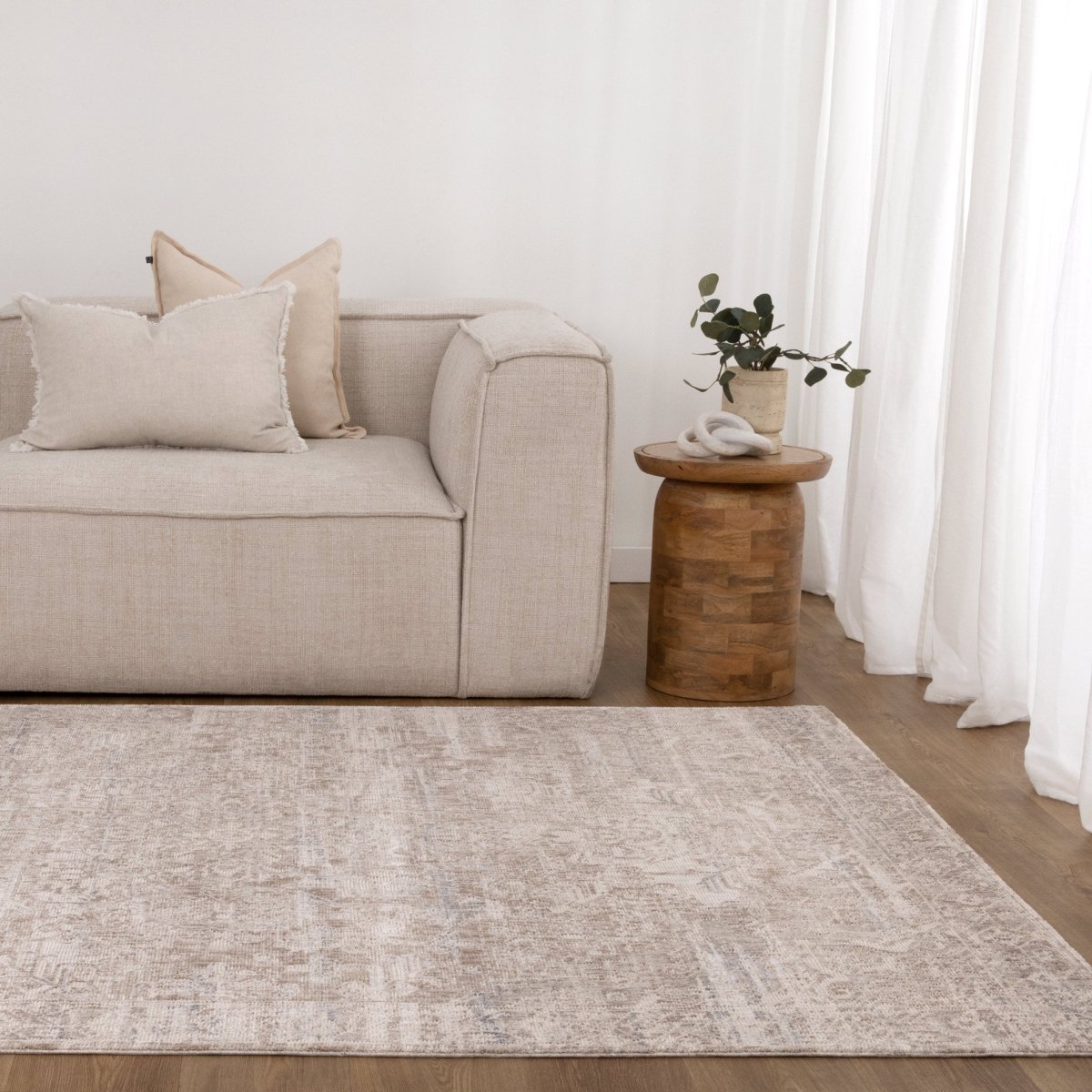 Ayra Beige & Blue Distressed Vintage Rug
