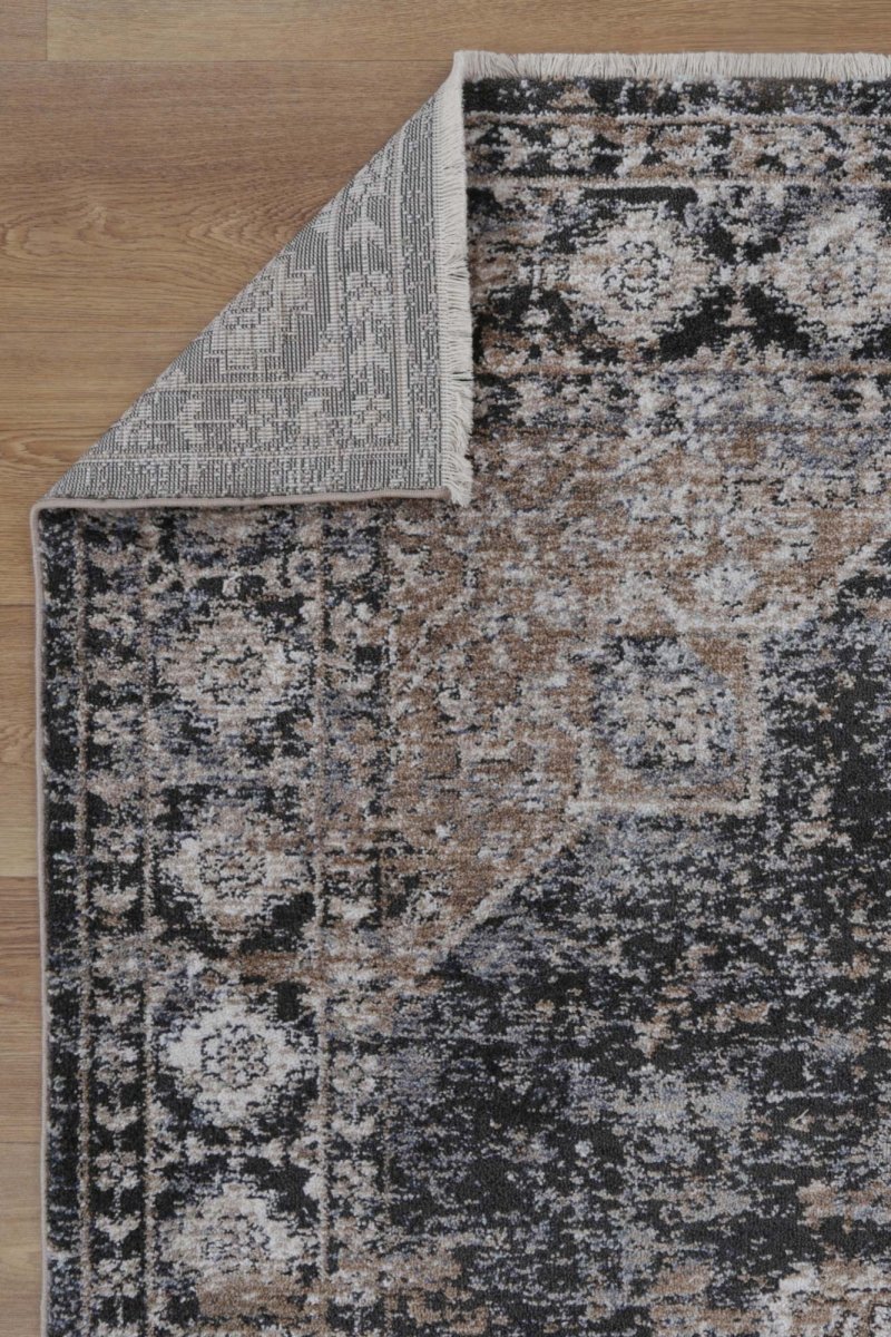 Bordura Vintage Lakeland Charcoal Beige Rug - Ruggy