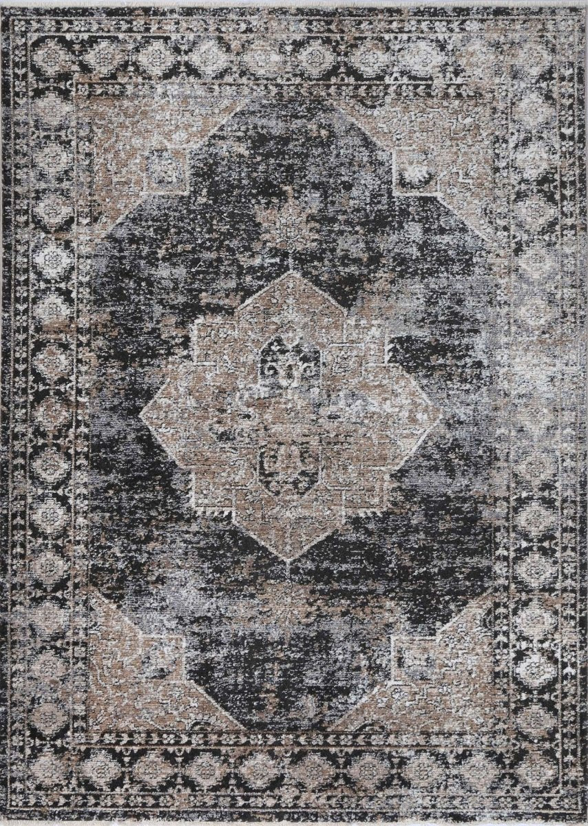 Bordura Vintage Lakeland Charcoal Beige Rug - Ruggy