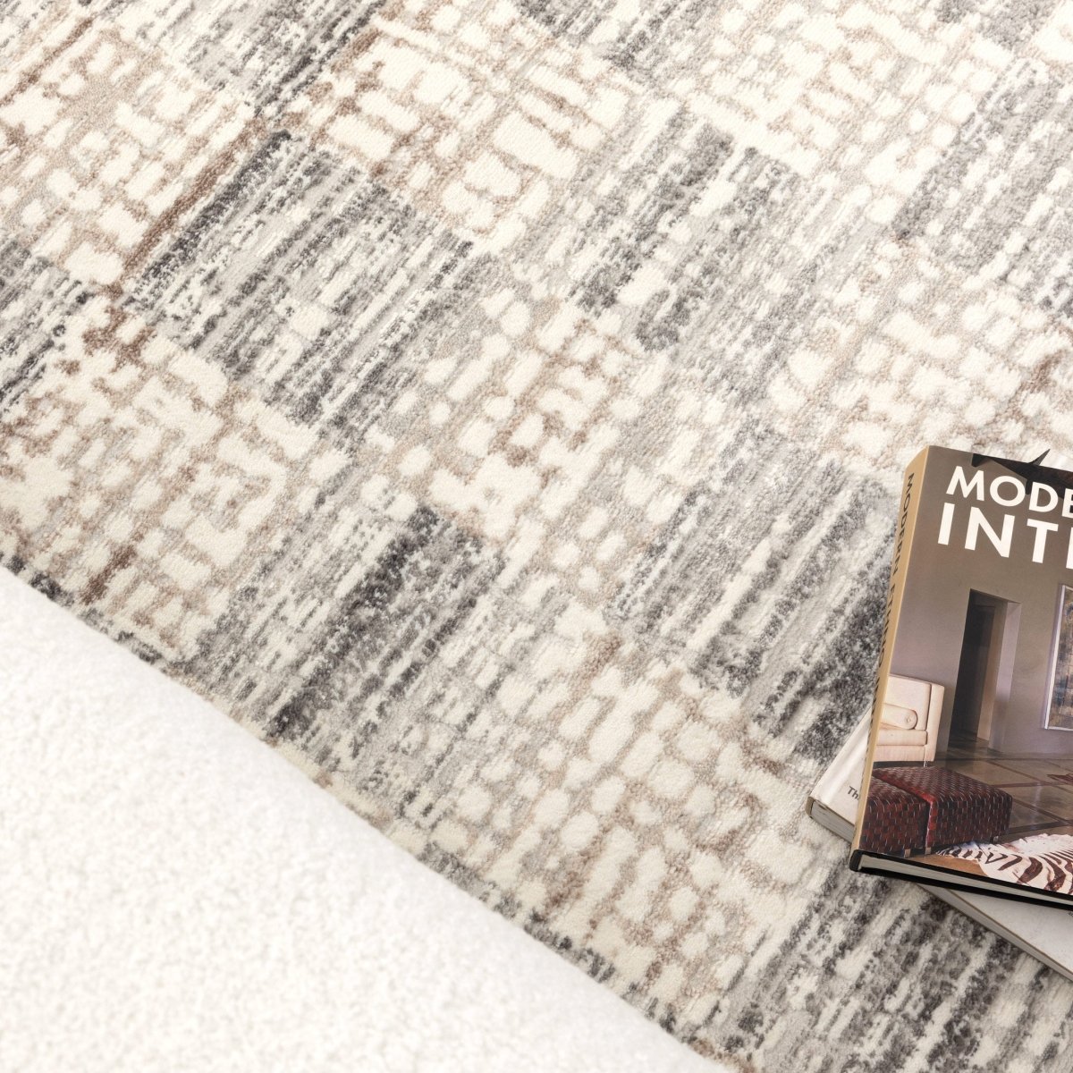 Cleo Distressed Checkered Grey Beige Rug