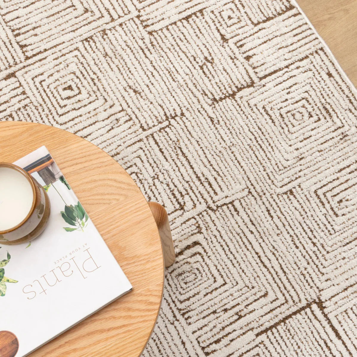 Luna Geometric Squares Cream Brown Rug