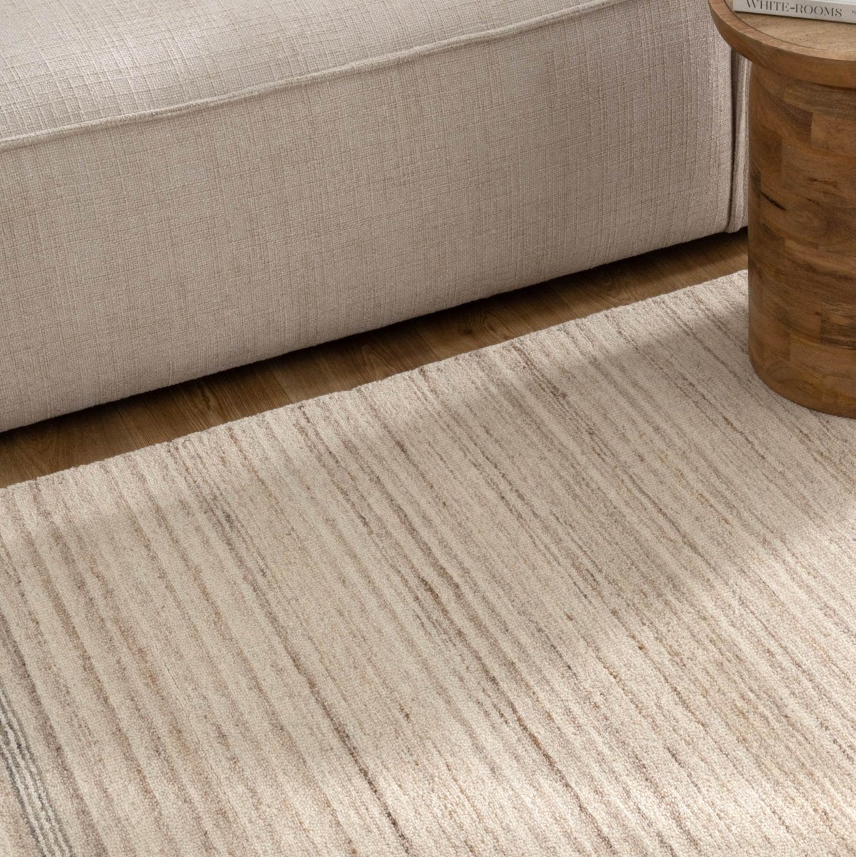 Nancy Multi Stripe Beige Grey Wool Rug