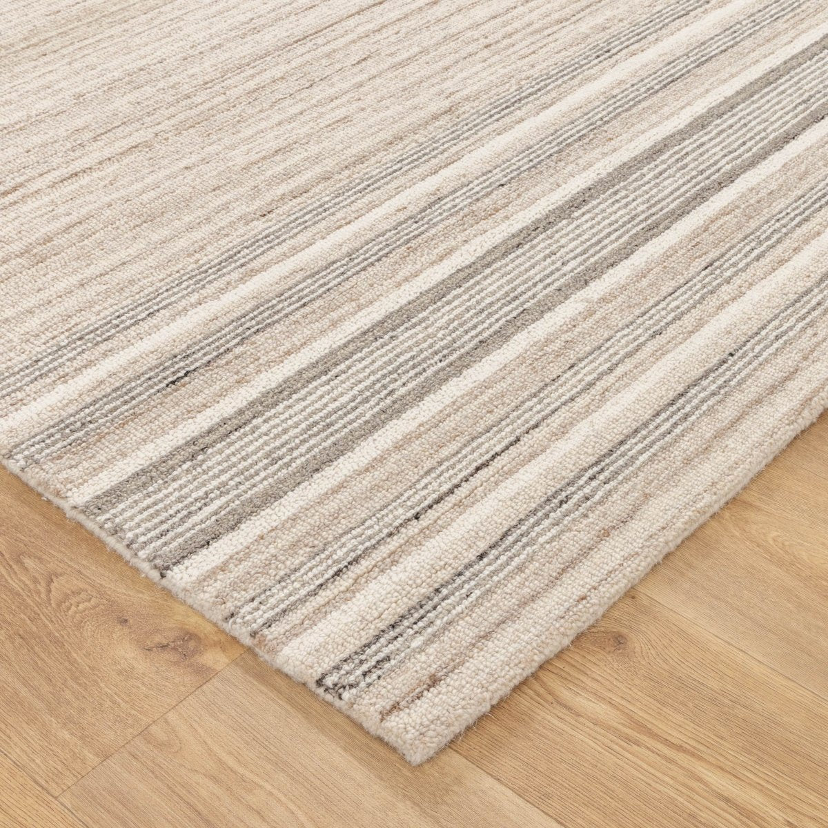 Nancy Multi Stripe Beige Grey Wool Rug