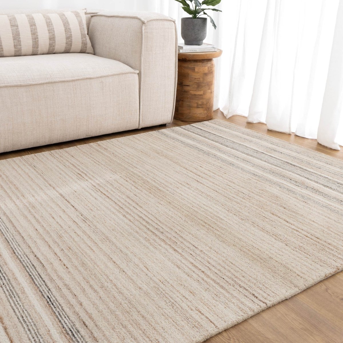 Nancy Multi Stripe Beige Grey Wool Rug