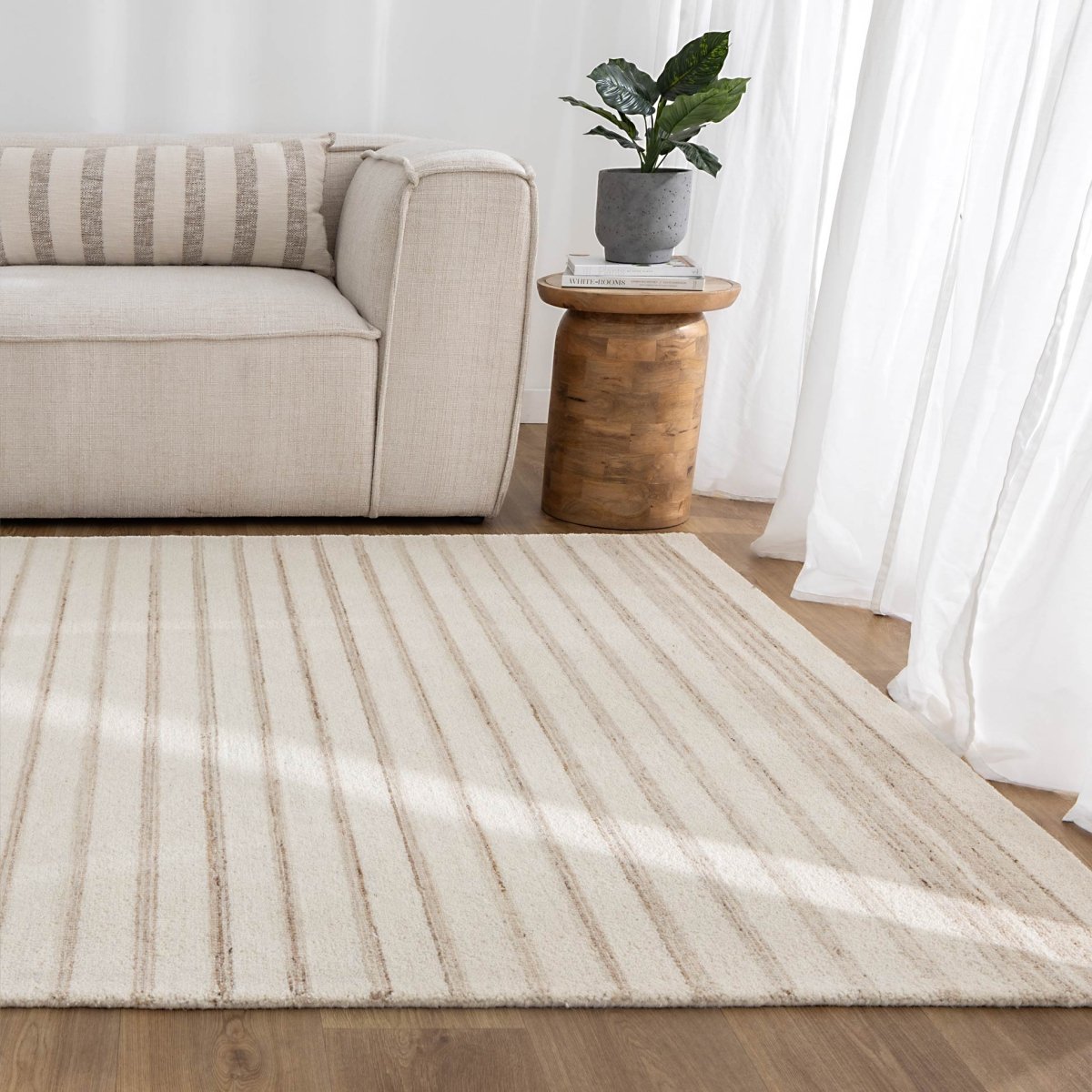Nancy Stripes Ivory Beige Wool Rug