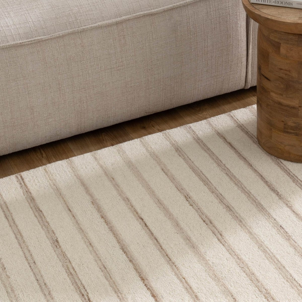 Nancy Stripes Ivory Beige Wool Rug