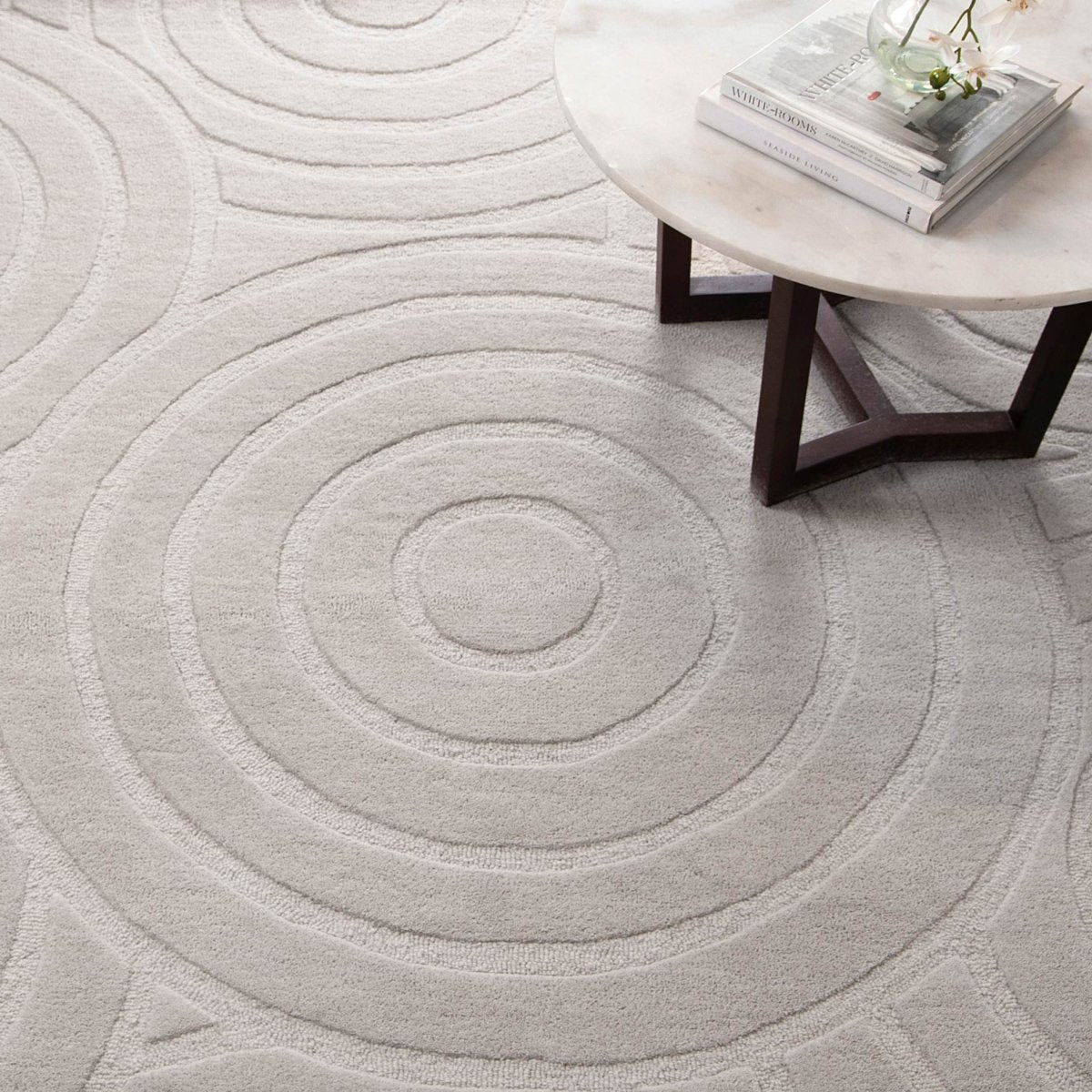 Nirvana Circles SILVER Wool Rug - Ruggy