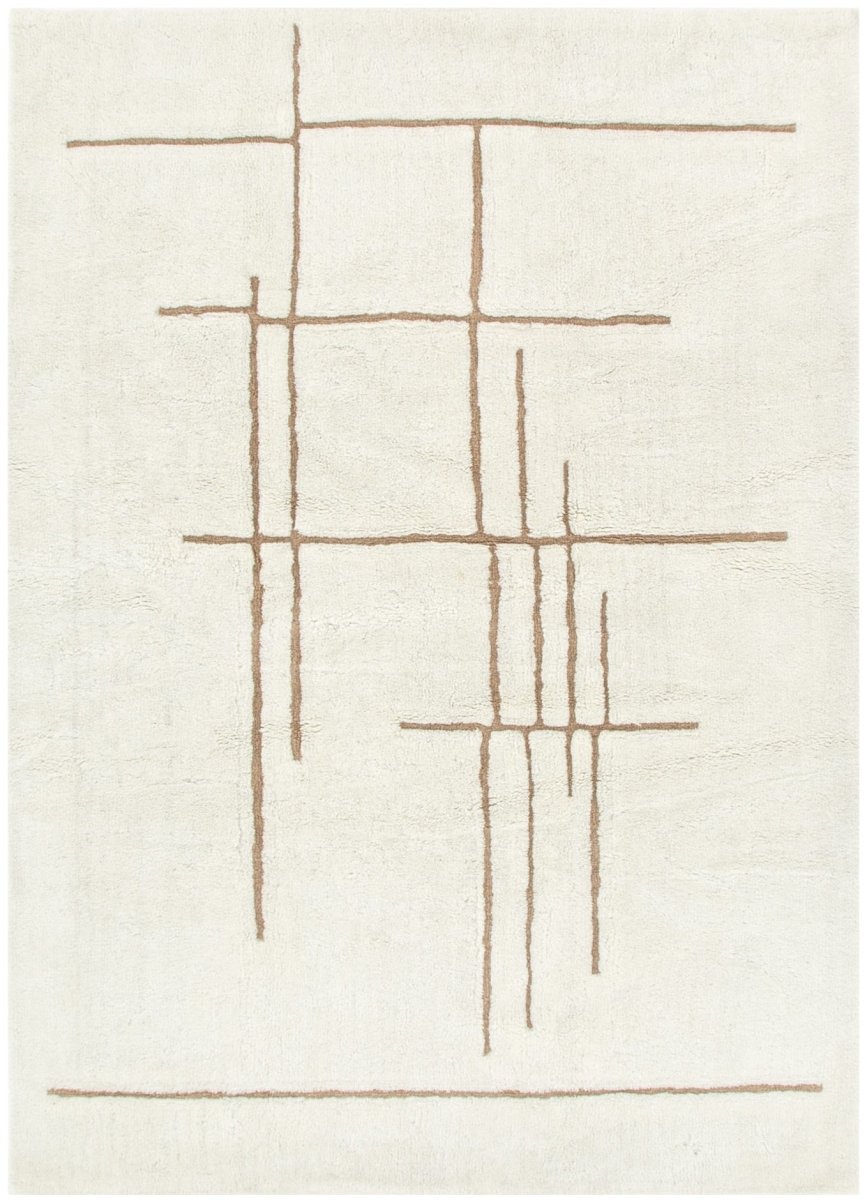 Noola Abstract Beige Lines Washable Wool Rug