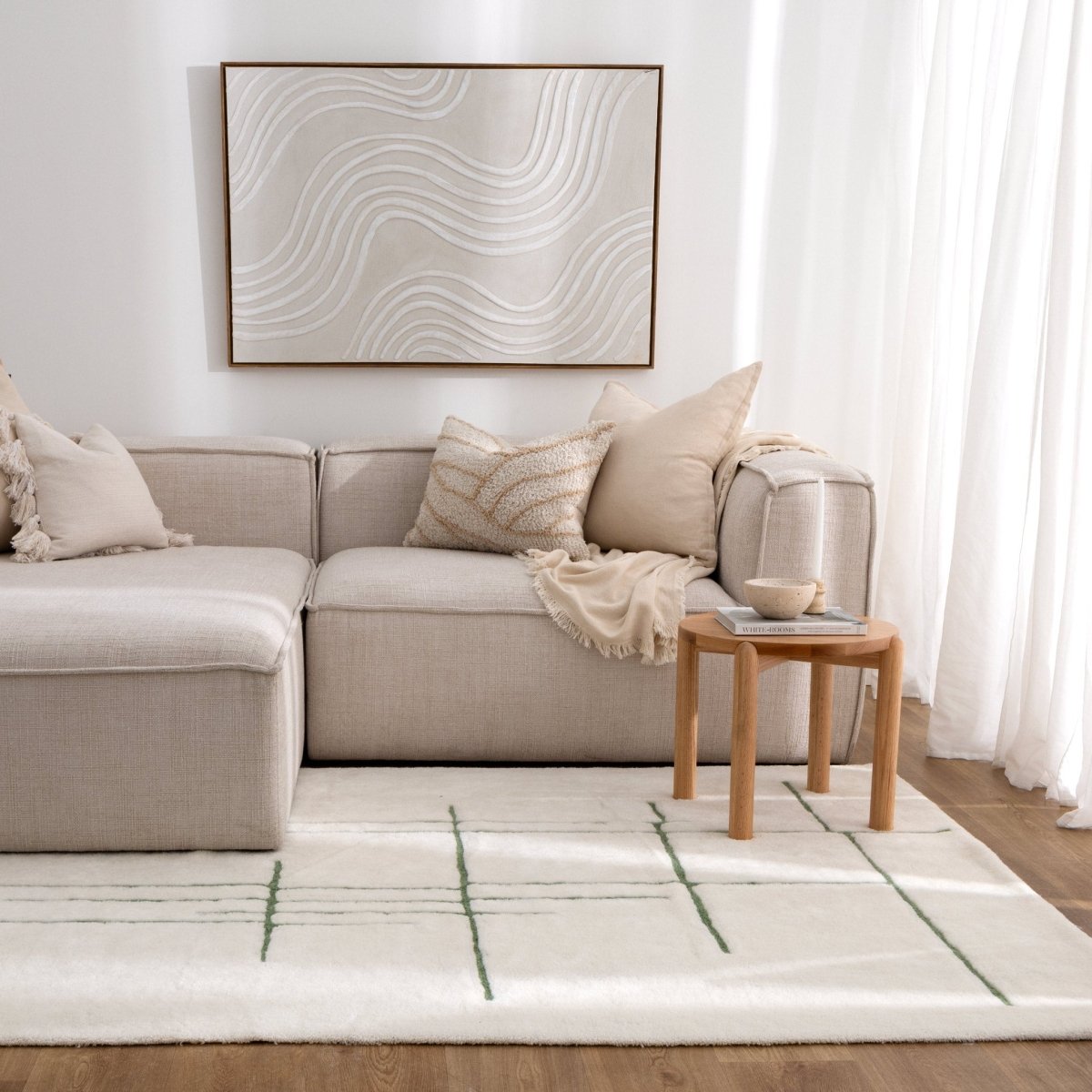 Noola Abstract Olive Lines Washable Wool Rug