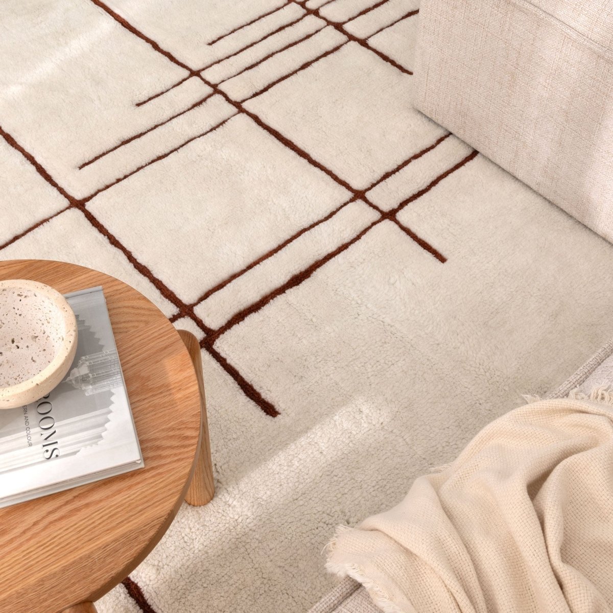 Noola Abstract Terracotta Lines Washable Wool Rug