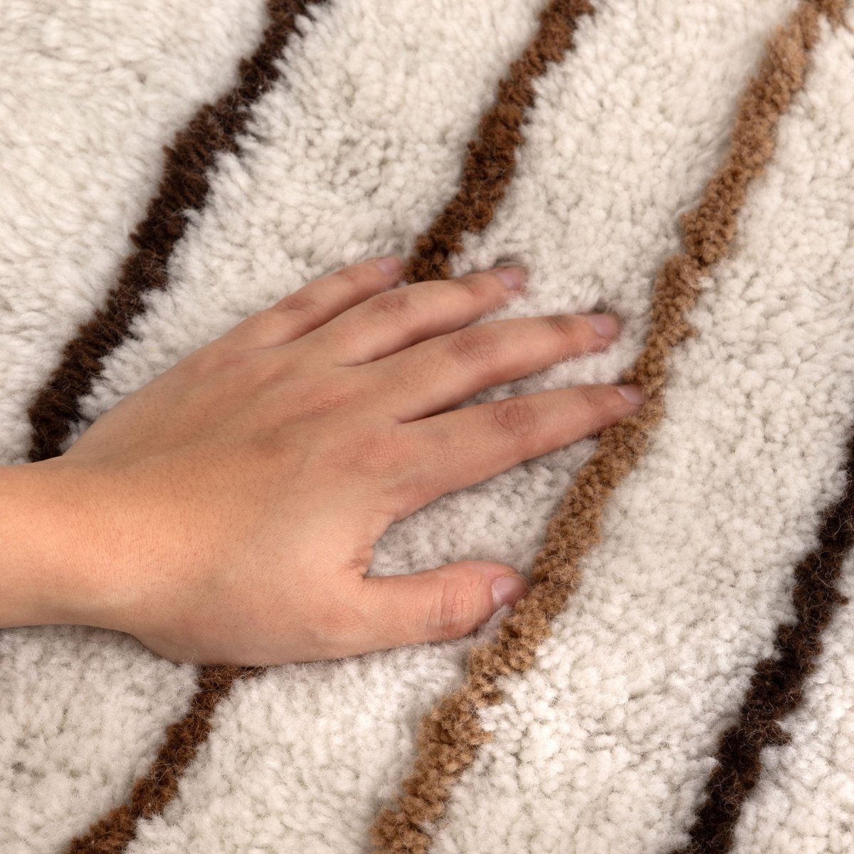 Noola Beige Stripe Washable Wool Rug