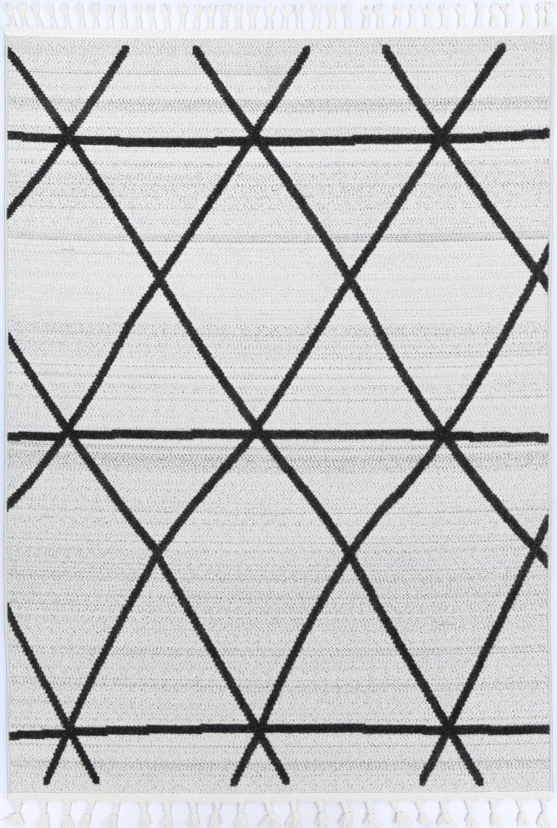 Oasis rojan Geometric Ivory and Anthracite Rug - Ruggy