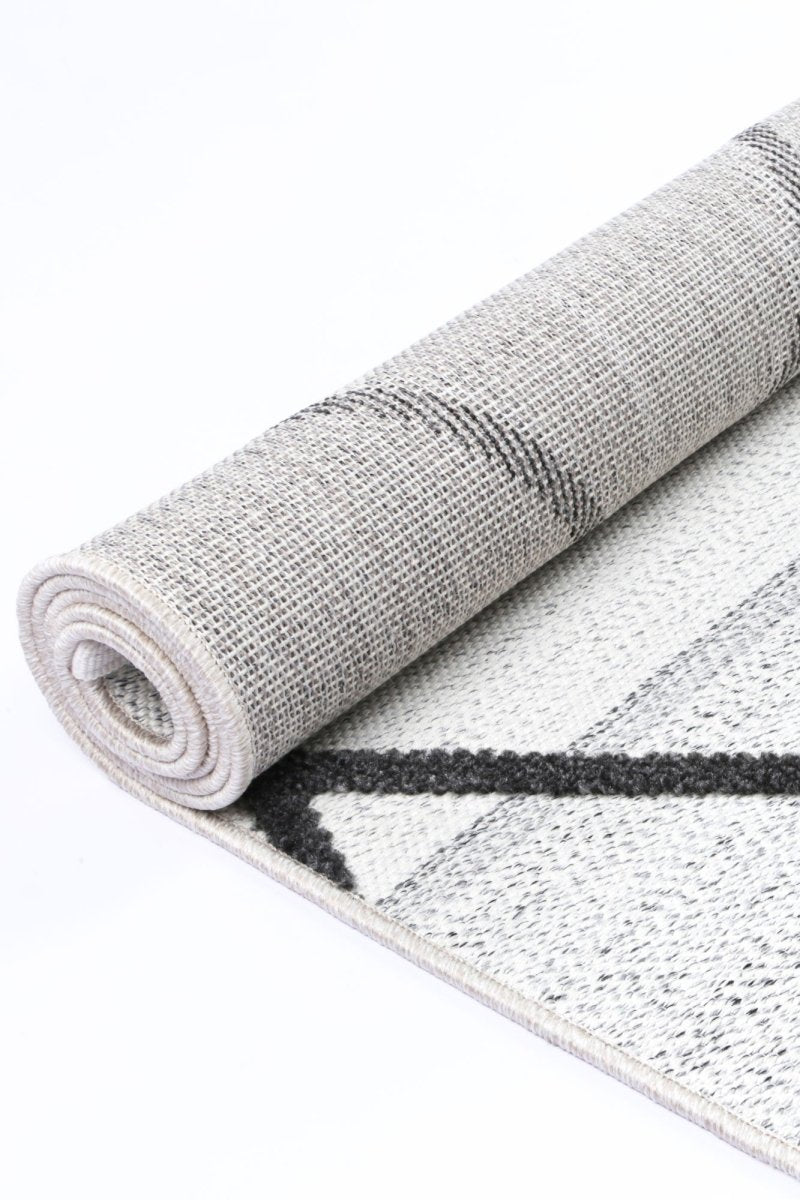 Oasis rojan Geometric Ivory and Anthracite Rug - Ruggy