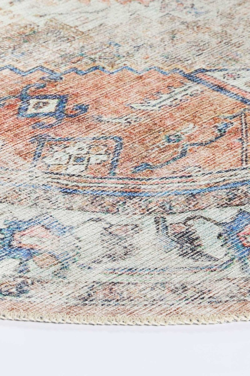 Royal Blue Rust Distressed Washable Rug - Ruggy