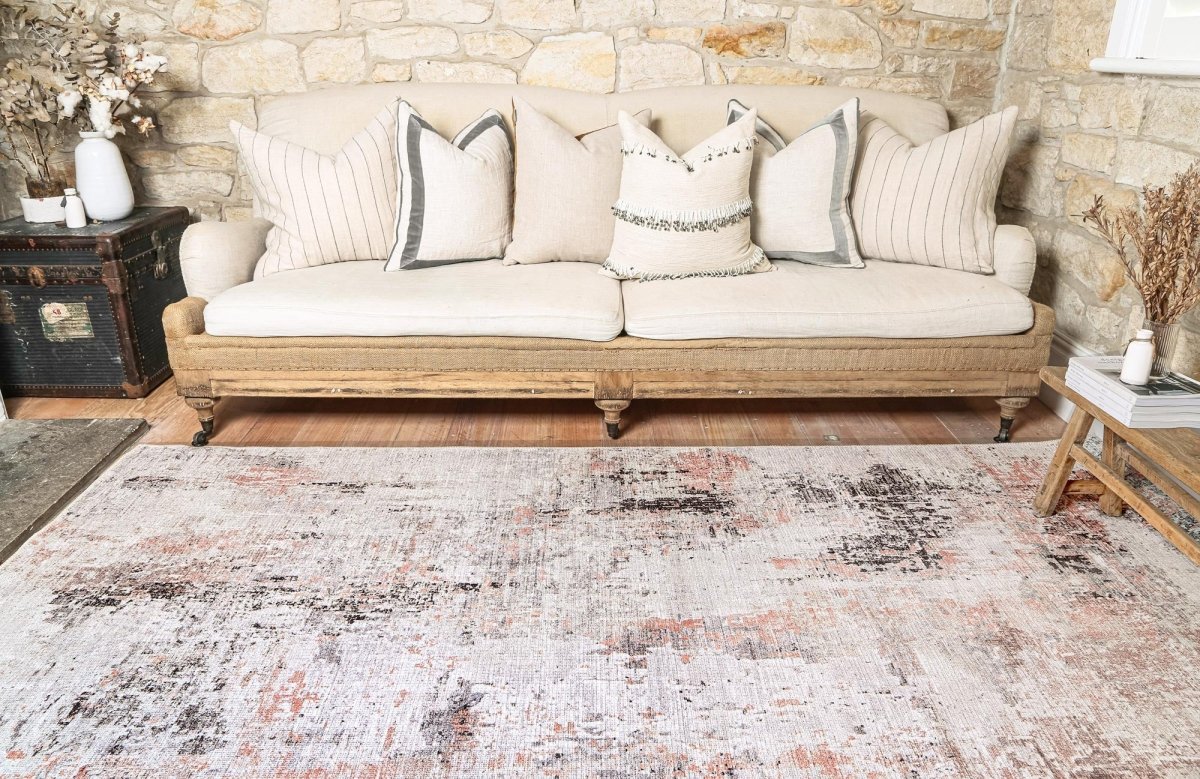 Royal Blush Ivory Distressed Washable Rug - Ruggy