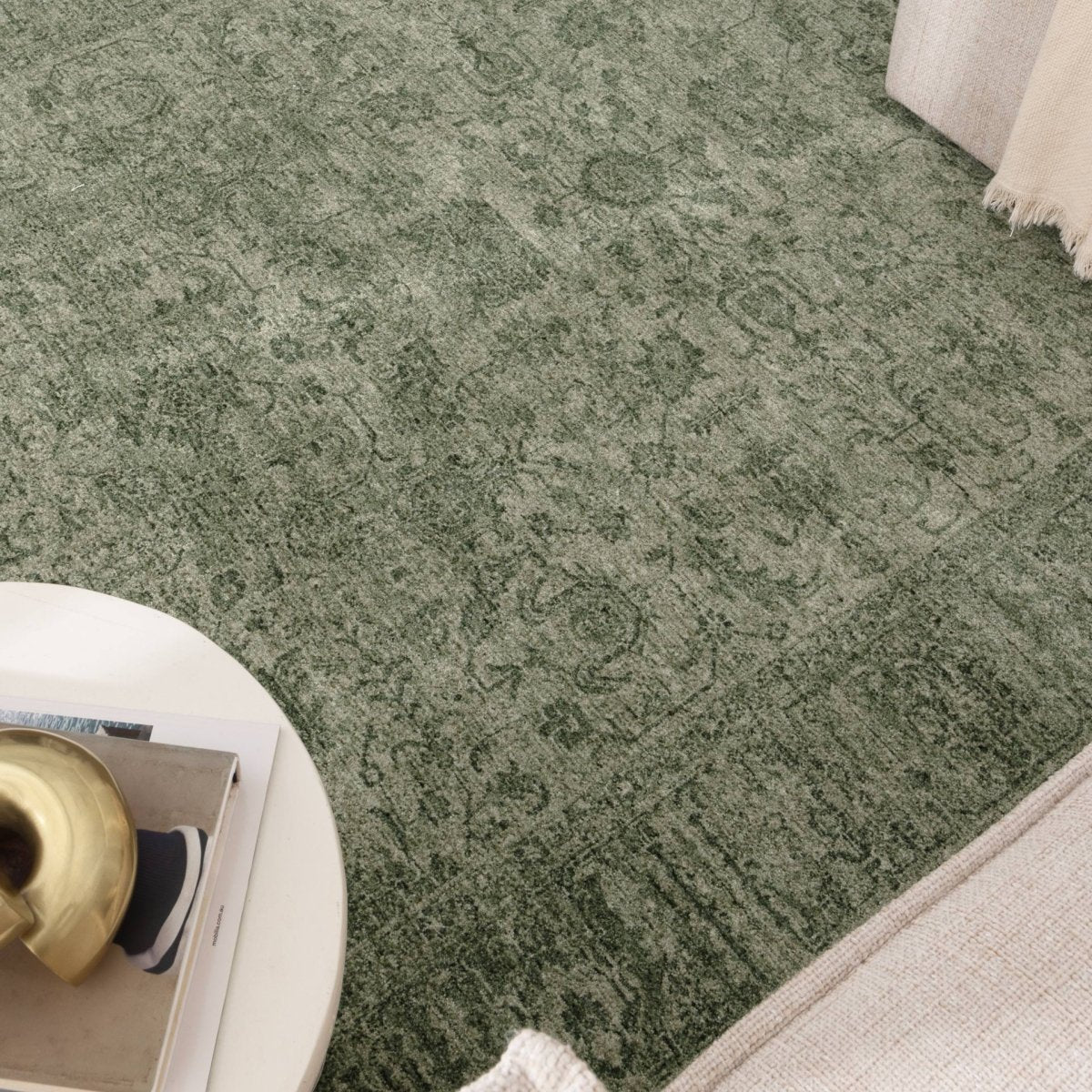 Tarra Distressed Border Green Rug