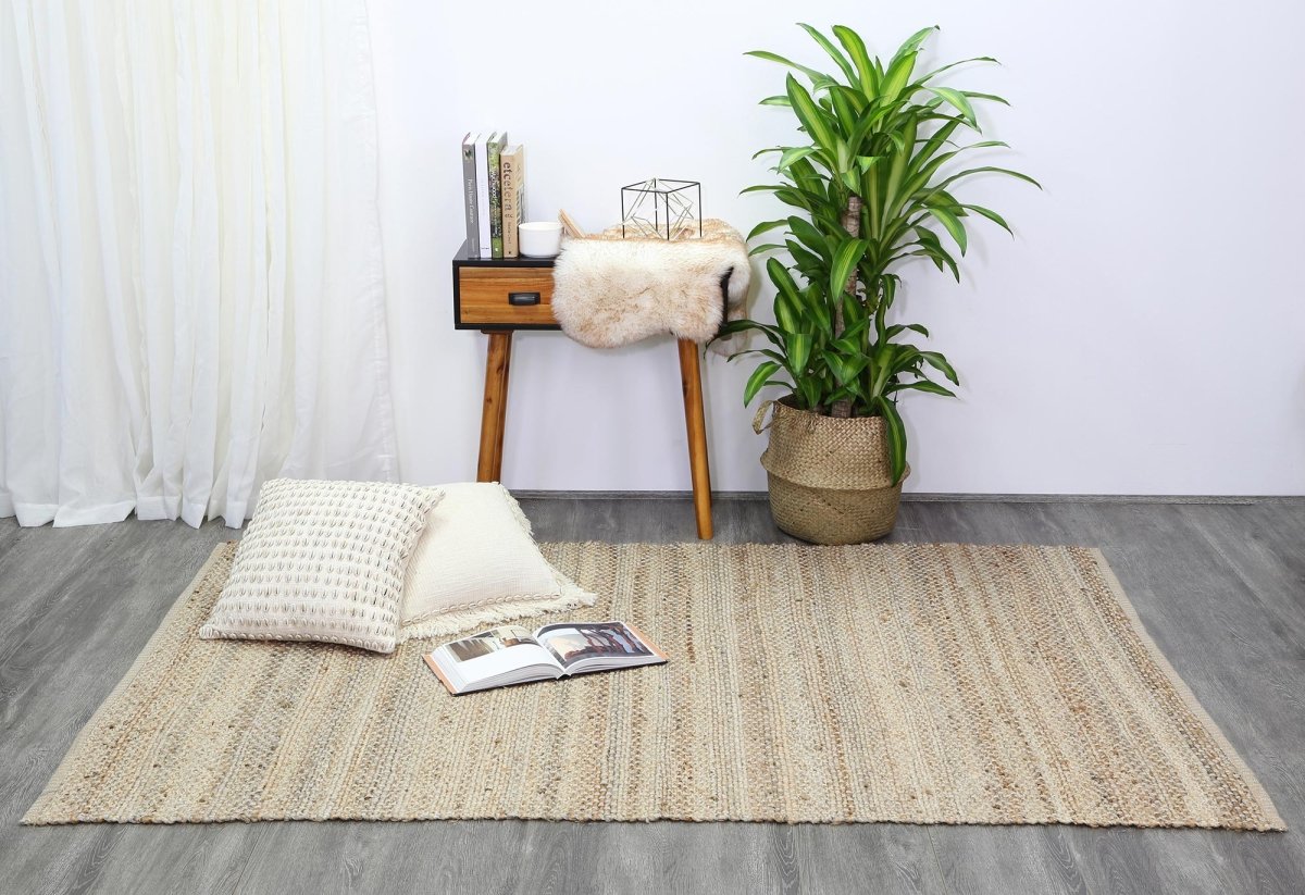 Zen Blue Natural Basket Weave Jute Rug - Ruggy